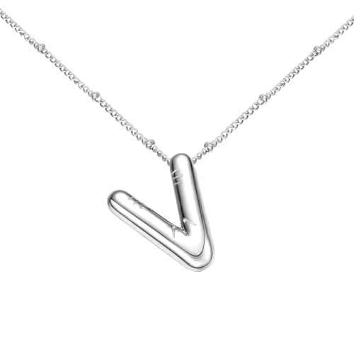BOLAGTIER Bubble Letter Necklace Gold Plated Balloon Initial Chunky Bubble Alphabet Pendant Necklace Trendy Jewelry Gift for Women (V, Silver) - Image 1
