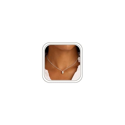M MOOHAM Cross Necklace for Women Teen Girls - Silver Necklace Jewelry for Women, Dainty Tiny Small Cross Pendant Necklaces for Womens, Confirmation Baptism First Communion Gifts for Womens Jewelry - Image 1
