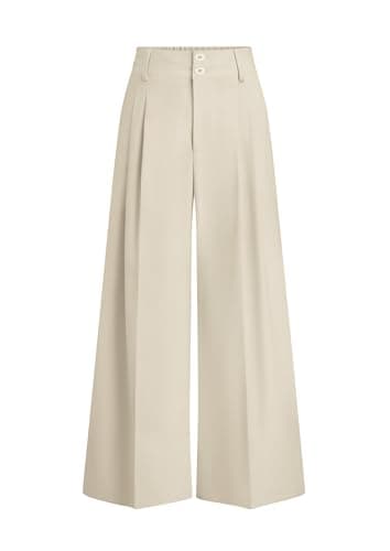 PRETTYGARDEN Womens Spring Wide Leg Palazzo Pants 2026 Trendy Loose Button High Waist Pleated Work Business Casual Trousers (Beige,Small) - Image 1