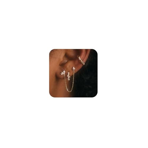 6PCS Gold Earrings for Women, 14k Gold Plated Earrings for Women Trendy Cubic Zirconia Cartilage Pearl Hoop Earring Lightweight Hypoallergenic Piercing Flat Back Hoops Stud Earring Set Jewelry Gift - Image 1