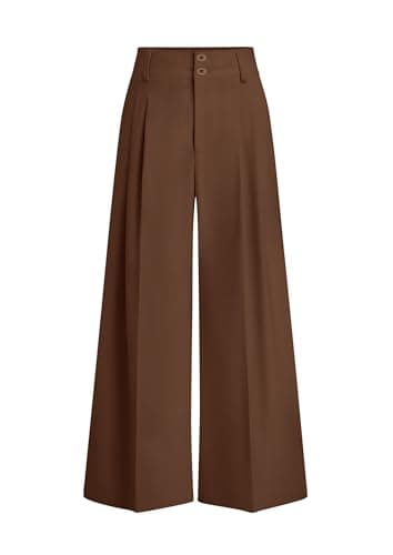 PRETTYGARDEN Womens Spring Wide Leg Palazzo Pants 2026 Trendy Loose Button High Waist Pleated Work Business Casual Trousers (Light Brown,Large) - Image 1