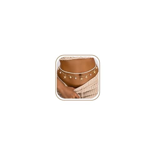 Gold Starfish Waist Chain for Women 2Pcs Adjustable Layered Belly Chain Bohemian Shell Beaded Bikini Body Chain for Beach, Summer Festival, Vacation & Boho Accessories - Image 1