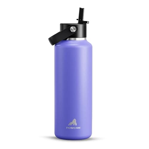 POWCAN 18oz Travel Water Bottle: Standard Mouth, Leakproof, BPA-Free, Easy Hold Handle, Insulated Stainless Steel Thermos with Straw for Teens, School, Outdoors, Running, Camping, Gym (Violet's Tale)