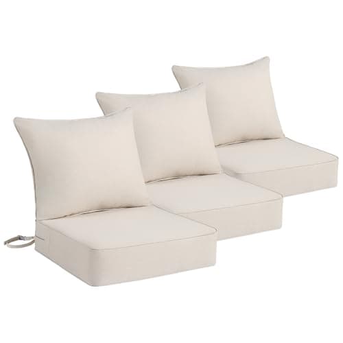 Domvaranique Outdoor Chair Cushion Set for Patio Furniture, 24 x 24 x 6 Extra Thick Deep Seat Patio Cushions, Olefin Back and Seat Cushion Replacement, Removable Cover, Ties and Handle, Beige