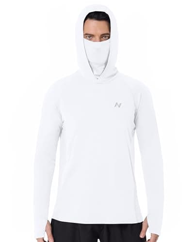 isnowood Men's UPF 50+ Fishing Sun Hoodie, UV Protection Long Sleeve Hooded Shirt with Mask for Hiking outdoor White - Image 1