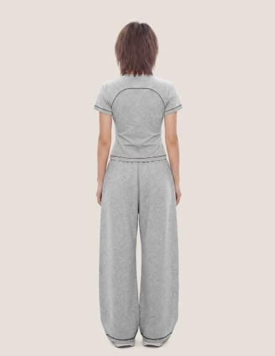 Aelfric Eden Slim Lounge Sets for Women 2026 Summer 2 Piece Matching Sets Two Piece Loungewear Spring Outfits Light Grey Small - Thumbnail 3