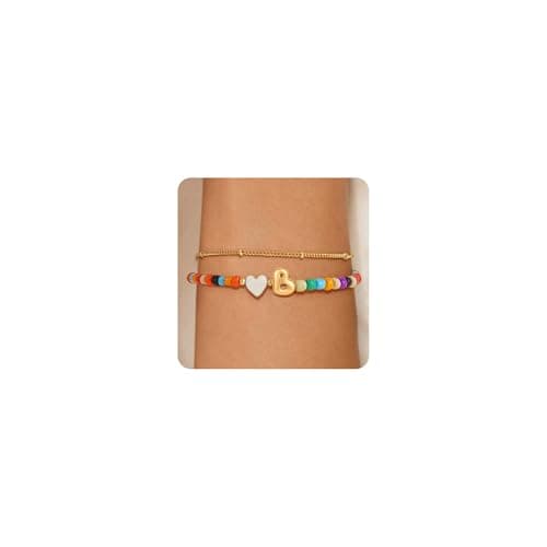 Eaciy Christian Easter Gifts for Kids - Colorful Initial Bracelets for Women 14K Gold Plated Heart Initial Letter Daint B Charm Bracelet Summer Jewelry Birthday Gifts - Image 1