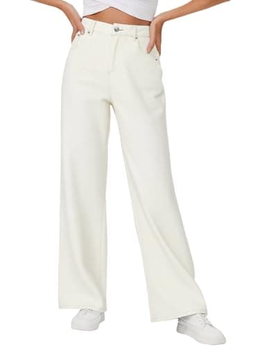 Genleck Baggy Jeans Women Loose Fit Petite Wide Leg High Waisted Jean for Woman Oversized Y2K Pants Trendy (White,14) - Image 1