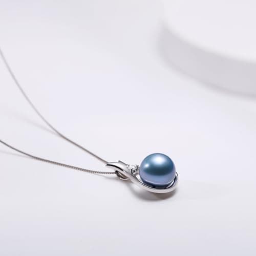 YAMI Akoya Blue Pearl Necklace 10-11mm Saltwater Cultured Pearl with 925 Sterling Silver Adjustable Chain for Women, Mom, Wife - Luxury Jewelry Gift for Anniversary, Birthday, Mother's Day - Thumbnail 5