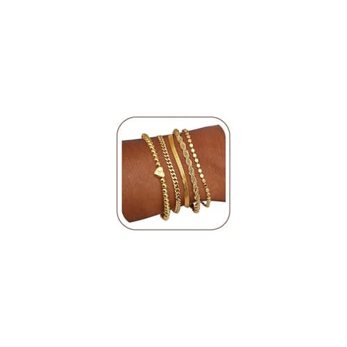 doubgood Gold Bracelets for Women Stackable, 14K Gold Plated Waterproof Bracelet Set, Dainty Adjustable Gold Bracelet Stack with Heart Initial Charm A Layered Chain Jewelry Gifts for Women - Image 1