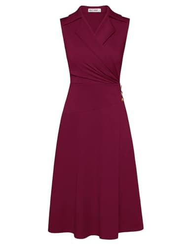 GRACE KARIN 2025 Women Summer Business Work Dress Sleeveless Dress A Line Midi Dress Wine Red XXL