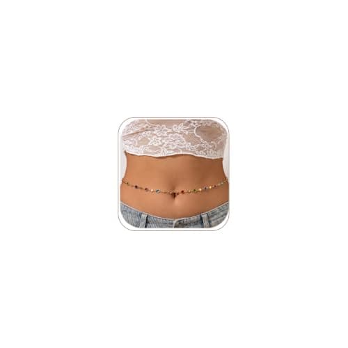 Gold Body Chain for Waist 14K Gold Plated Sexy Belly Chains for Women Beads Cuban Waist Chain Jewelry for Beach Accessories 26.77-52.36Inch - Image 1