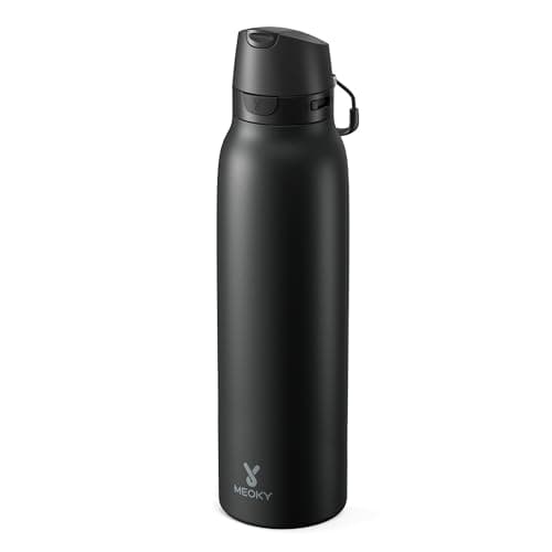 Meoky 24 oz Slim Insulated Water Bottle: Leak Proof Locking Lid, 2-in-1 Straw and Spout, 24 Hours Cold, Top Handle, BPA Free, Stainless Steel Water Bottle for Men Sports Travel Gym, Night - Image 1