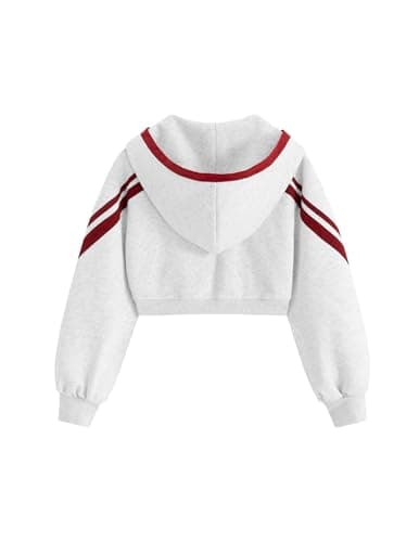 Aelfric Eden Cropped Contrast Stripe Zip Up Hoodie Y2K Long Sleeve Crop Sweatshirts Casual Hooded Jacket Grey X-Small - Thumbnail 4