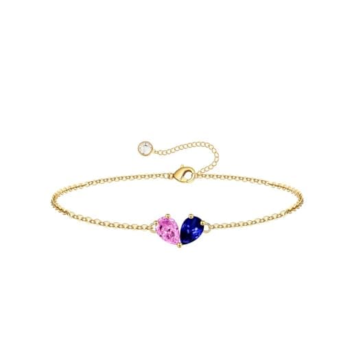Turandoss October December Birthstone Bracelet for Women - Created Pink Sapphire, Tanzanite Bracelet Pear Birthstone Bracelets for Women, 14K Dainty Gold Plated Bracelets for Women’s Jewelry Gifts