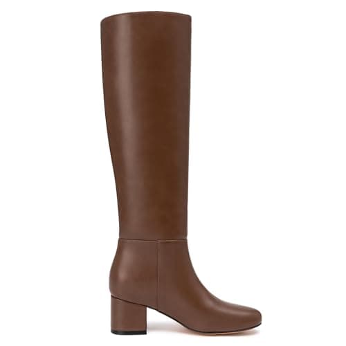 Athlefit Knee High Boots Women Chunky Block Heel Tall Boots Square Toe Fashion Slip On Tan Booties Size 6.5 - Thumbnail 3