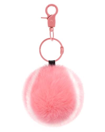 Stelle Pom Pom Keychain Rabbit Fur Bag Charms Fluffy Cute Keychains Purse Backpack Accessories Gifts for Girls/Women(Pink,Tennis Ball) - Image 1