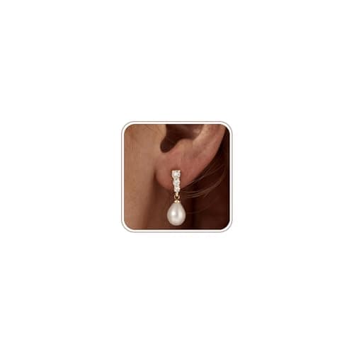 Maxcate Gold Stud Pearl Earrings for Women Trendy Hypoallergenic 14K Plated Gold Earrings Dainty Zirconia Freshwater Pearl Drop Dangle Bridesmaid Brides Wedding Earring Gold Jewelry for Women Gifts - Image 1