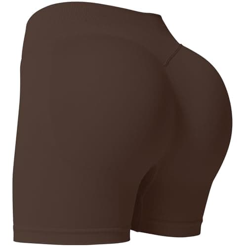 ZYNKIE Women's Scrunch Butt Lifting Workout Shorts 4.5" Tummy Control Short Gym High Waisted Seamless Yoga Biker Shorts Brown
