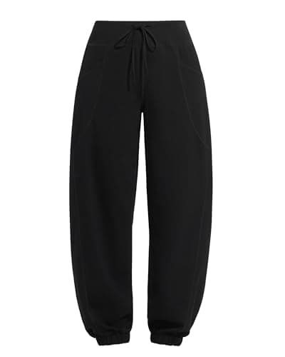 MOOSLOVER Women Baggy Jogger Pants Drawstring Mid Waist Athletic Casual Pant Comfy Cotton Lightweight Sweatpants(S,Black) - Thumbnail 6