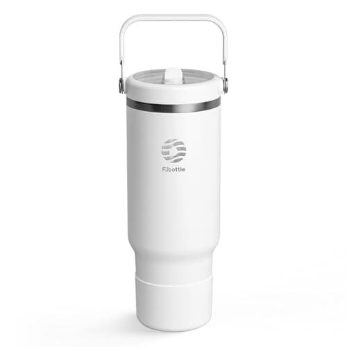 Fjbottle Insulated Stainless Steel Coffee Tumbler with Flip Straw, 40 Oz Hot Coffee Cup Travel Mug, Ice Cube Water Flask Leak Resistant Lightweight for Traveling & Home, Casual, White - Image 1