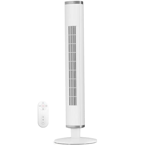 COWSAR 41-Inch Bladeless Tower Fan with Remote, 6 Speeds, 4 Modes, 24H Timer, 60° Oscillation for Bedroom, Office, Kitchen, White - Image 1