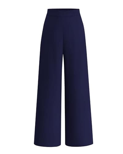 BTFBM Women High Waisted Wide Leg Pants Spring 2026 Business Casual Work Pants Loose Office Palazzo Trousers Pockets(Navy, 8) - Image 1