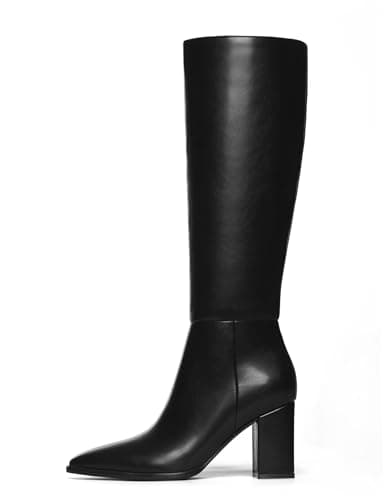 TopWalks Women's Knee High Boots Pointed Toe Chunky Block Heel Platform Boots Comfort Dress Long Boots Black 8.5 - Thumbnail 4
