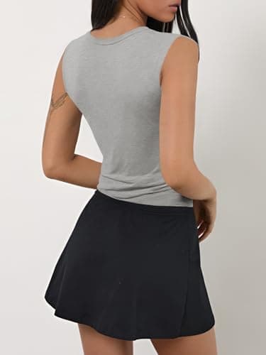 Imily Bela Women's Sexy Plunge Deep V Neck Going Out Tank Top Summer Sleeveless Slim Fitted Workout Tops Grey - Thumbnail 2