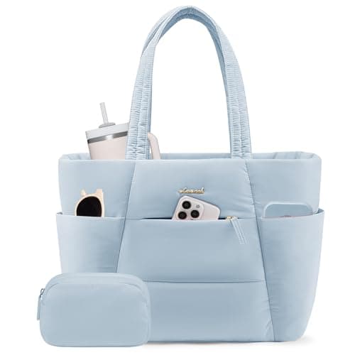 LOVEVOOK Puffer Tote Bag with 40oz Cup Holder, Large Work Tote Laptop Bag for Nurse Teacher, Shoulder Bag for Travel/Gym/Daily - Image 1