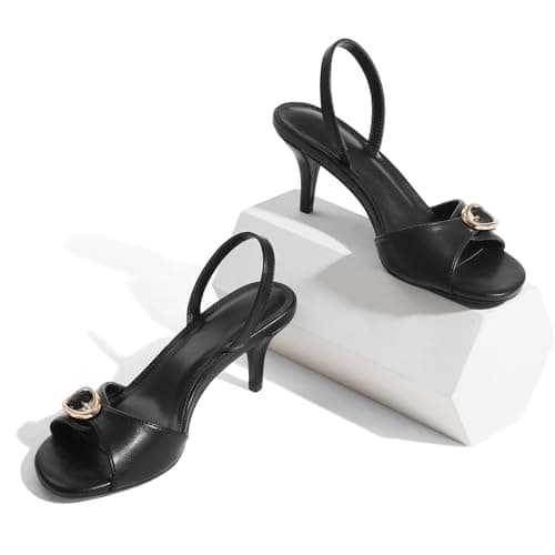 Tarkwa Womens Slingback Kitten Heels Open Toe Summer Sandals Low Heels Dress Sandals Wedding Party Shoes for Women(Black,Size 7) - Thumbnail 4