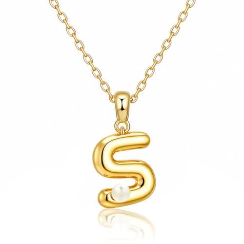 Milan Chiva Initial Letter Pendant Bubble Necklaces, 14K Gold Plated Dainty Necklace with a Cute Simulated Pearl, Name A-Z letter Pendant Personalized Charm Jewelry Trendy Gifts MNS-1027GD