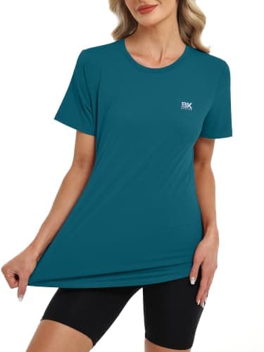 BKRIVE Workout Tops for Women Short Sleeve Sun Protection UPF 50+ Quick Dry Hiking Athletic Shirts Peacockblue L - Thumbnail 6