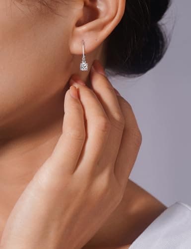 IMOLOVE Moissanite Leverback Drop Earrings for Women, Dangle Earrings 925 Sterling Silver with 18K White Gold Plated, Delicate Wedding Jewelry Gifts 1CT - Thumbnail 5