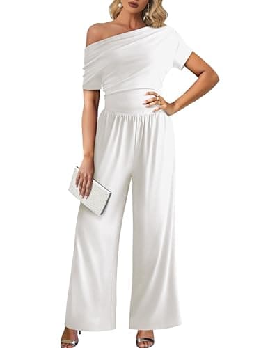 LOOKBOHO Womens Jumpsuit High Waist One Piece Jumpsuits Off the Shoulder Wide Leg Rompers Jumpsuits for Party Date Club