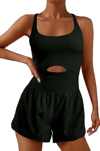 YOAKUKA Womens Workout Rompers Running Outfits Padded Bra Tennis Exercise Jumpsuits Gym Clothes - Image 1