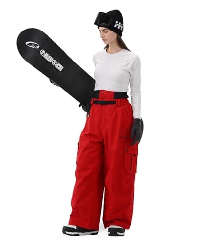 HIGH EXPERIENCE Snowboard Pants for Women Men Baggy Ski Pants Snow Loose Warm Insulated Winterproof Waterproof (Red, Large) - Thumbnail 3