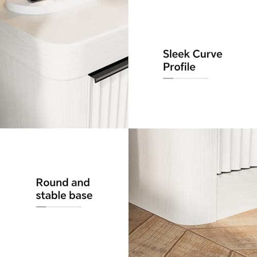 FUSUNBAO Fluted Night Stand with Charging Station,3 Drawers Large End Table with Storage,Natural Nightstand Wood Bedside Tables,Farmhouse Cabinet Dresser for Bedroom,Sofa Table(White Oak) - Thumbnail 6