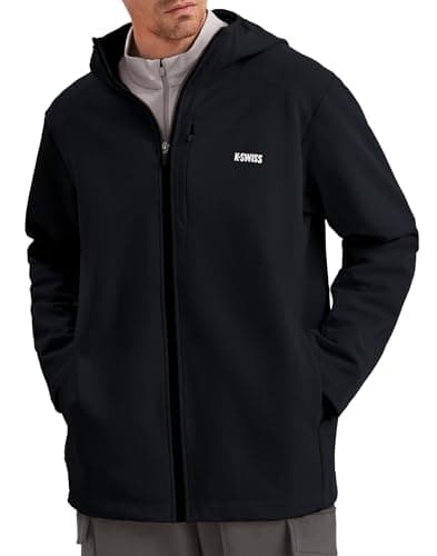 K-Swiss Mens Lightweight Softshell Jacket - Oversized Hooded Zip Up Coat with Front Zipper Pocket for Casual Outdoor Winter, BLACK/BLACK S - Image 1