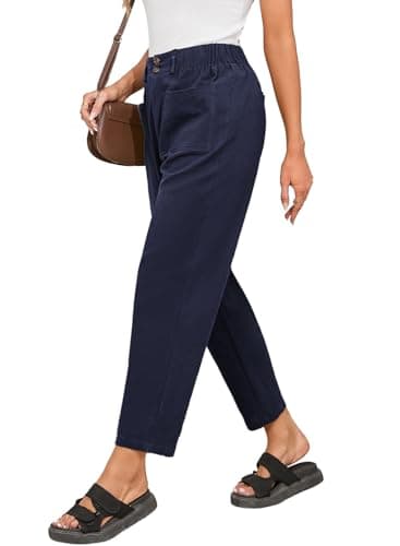 Dokotoo 2026 Fashion Capri Pants for Women Business Casual Outfits Lightweight Wide Leg Cargo Linen Pants Stretchy Cotton Slacks Breathable Oversized Palazzo Trouser Fall Outfits for Women Blue XL - Image 1