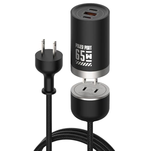 MFish 65W GaN Fast Wall Charger Block with 2 USB-C & 1 USB-A Ports, 5ft Nylon Extension Adapter – High-Speed Charging for iPhone, iPad, MacBook, Samsung Galaxy, and More Devices (Matte Black) - Image 1