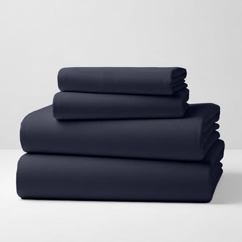 Mellanni Cotton Flannel Sheet Set - Double Brushed for Added Softness & Comfort - Deep Pocket Fitted Sheet up to 16" - 3 Piece Set (Twin, Navy) - Image 1