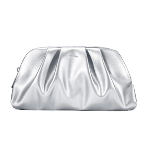 Kiss Sea Evening Bag for Women Soft Pleated Vegan Leather Clutch Purse Elegant Luxurious Crossbody Bags Silver - Image 1
