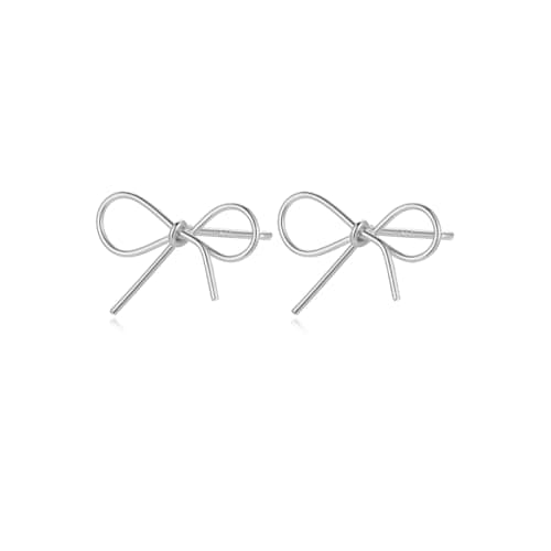 Reffeer Solid 925 Sterling Silver Bow Stud Earrings for Women Teen Girls Ribbon Stud Earrings Bowknot (A-Silver) - Image 1
