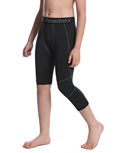 Roadbox Boys One Leg Compression Pants, 2Pack 3/4 Athletic Basketball Leggings, Youth Sports Baselayer Tights - Thumbnail 2