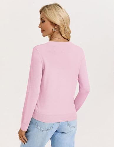 GRACE KARIN Womens Pink Cardigan Sweaters Lightweight Button Up Spring Cardigans Knit Shrug Trendy Summer Outfits L - Thumbnail 4