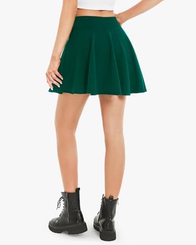 Stelle Women Casual SkateSkirts with Shorts Underneath Basic Versatile Flared Mini Skorts（Green,M） - Thumbnail 4