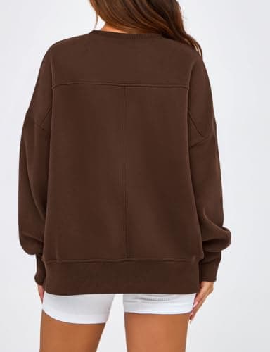 BTFBM Women's Casual Crewneck Sweatshirts 2026 Spring Long Sleeve Side Slit Workout Fleece Pullover Top Fall Fashion Clothing(Coffee, Small) - Thumbnail 3
