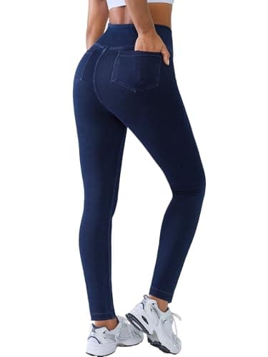 BRXL Skinny Jeans for Women Stretchy High Waisted Soft Crossover Jeggings Cute Cotton Denim Leggings with Back Pockets Peacock Blue L - Image 1