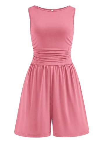 PRETTYGARDEN Summer Rompers for Women 2026 Dressy Casual Sleeveless Short Wide Leg Jumpsuits Beach Vacation One Piece Spring Outfits(Pink,XXL) - Image 1